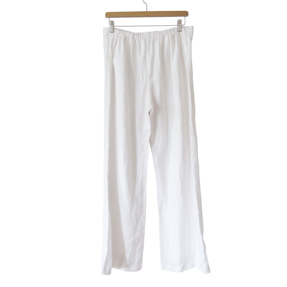 Elan White Linen Trouser Pants Large Button Wide Leg Minimalist Beach Boho - Picture 2 of 12